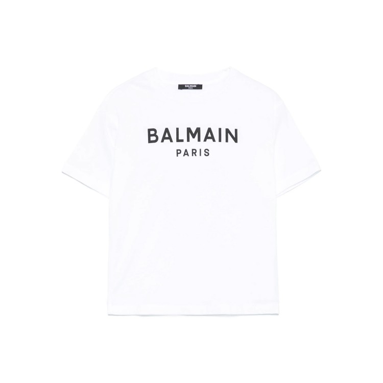 BALMAIN T-shirt bianca con logo frontale bambini