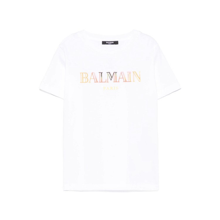 BALMAIN T-shirt bianca con logo multicolore bambini