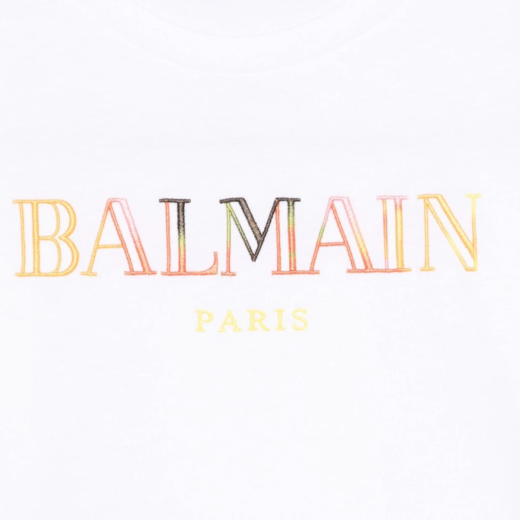 BALMAIN T-shirt bianca con logo multicolore bambini