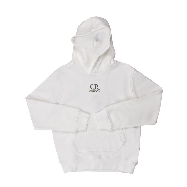 C.P. COMPANY Felpa bianca con cappuccio e stampa posteriore bambino