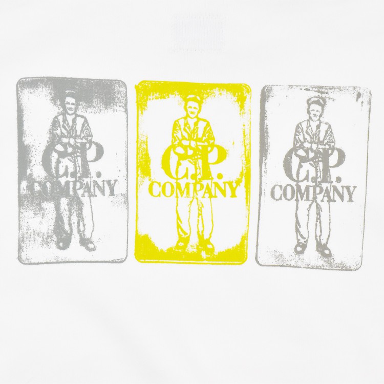 C.P. COMPANY Felpa bianca con cappuccio e stampa posteriore bambino