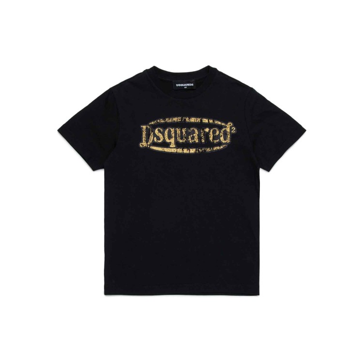 DSQUARED T-shirt nera con stampa logo frontale bambini