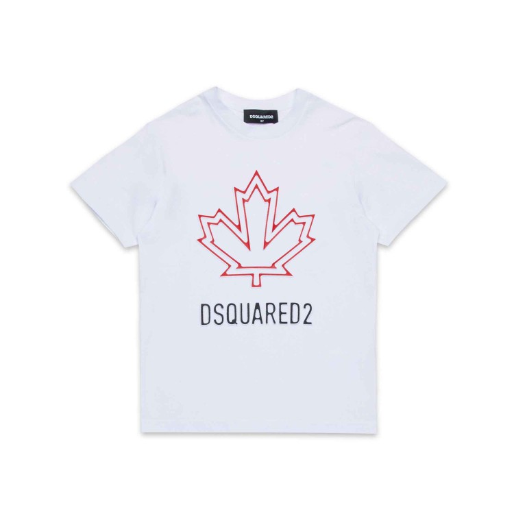 DSQUARED T-shirt bianca con logo e foglia in rilievo bambino