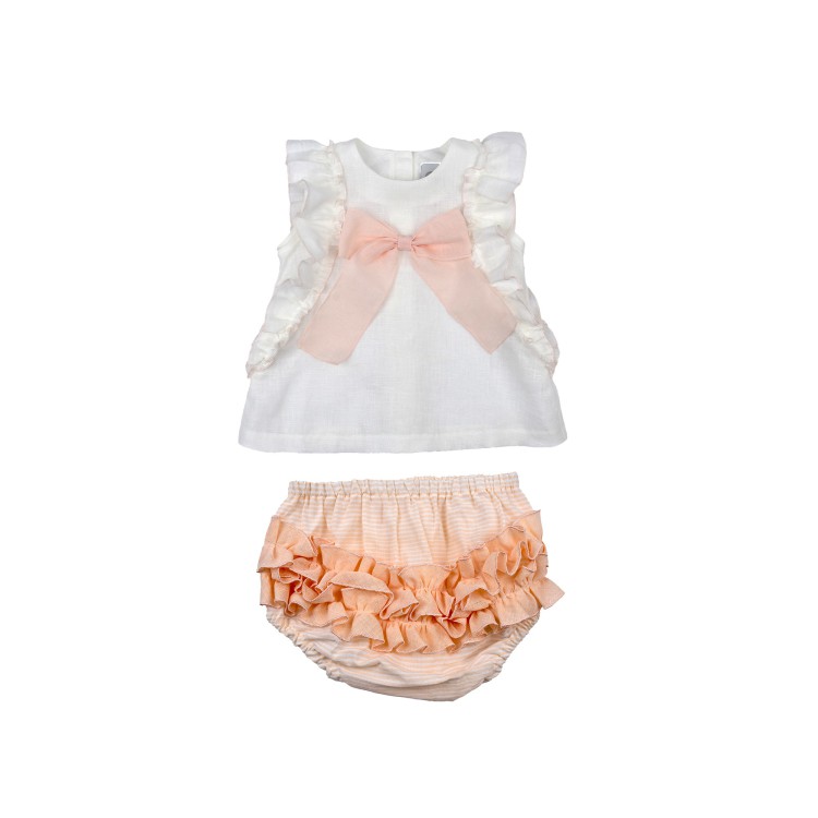 MARLU' Completo due pezzi bianco e albicocca neonata