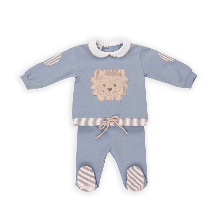 MARLU' Tutina due pezzi azzurra leoncino neonato
