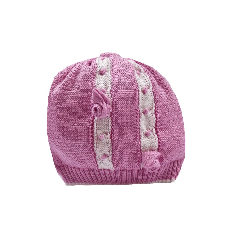 MARLU' Cappello in filato di cotone fucsia per neonata