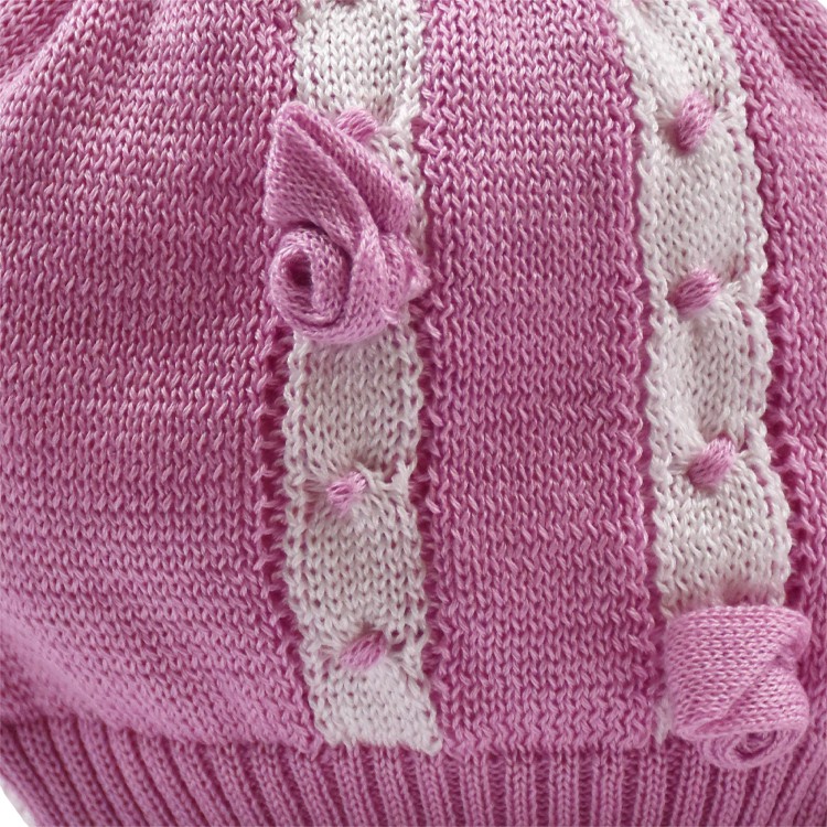 MARLU' Cappello in filato di cotone fucsia per neonata