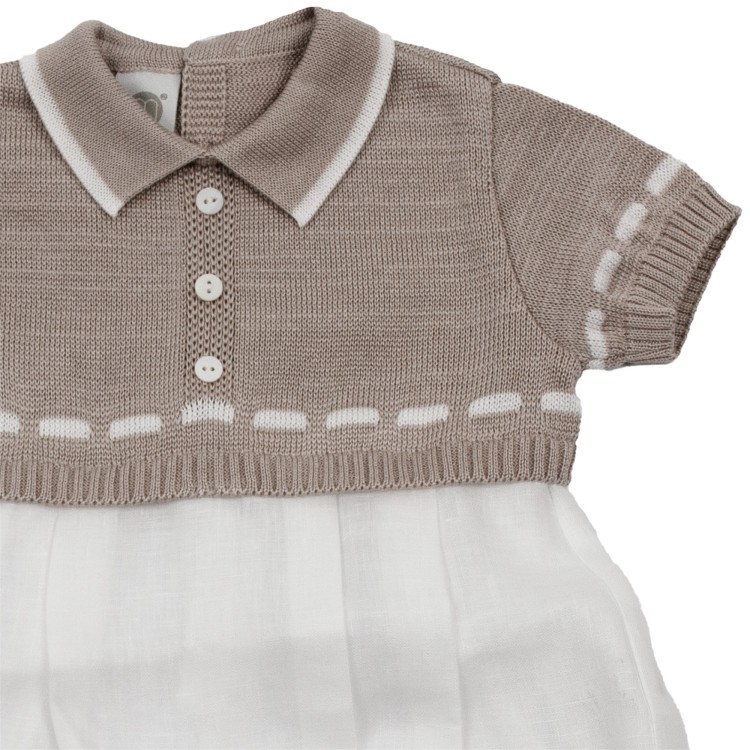 MARLU' Pagliaccetto manica corta  cotone e lino noce bianco neonato