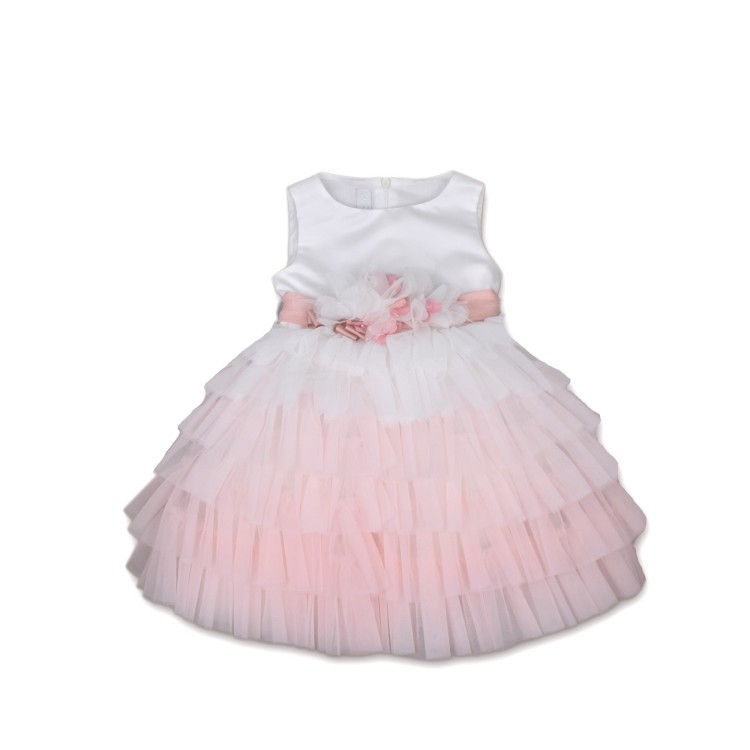 COLORI CHIARI Abito bianco e rosa elegante neonata