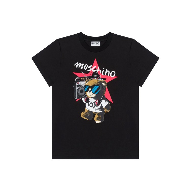 MOSCHINO T-shirt nera con stampa Teddy bambino