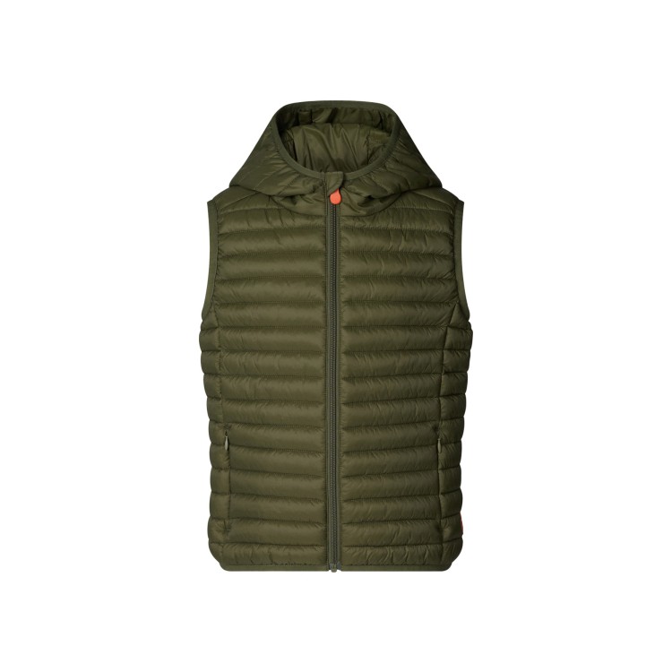 SAVE THE DUCK Gilet verde militare imbottito con cappuccio bambino
