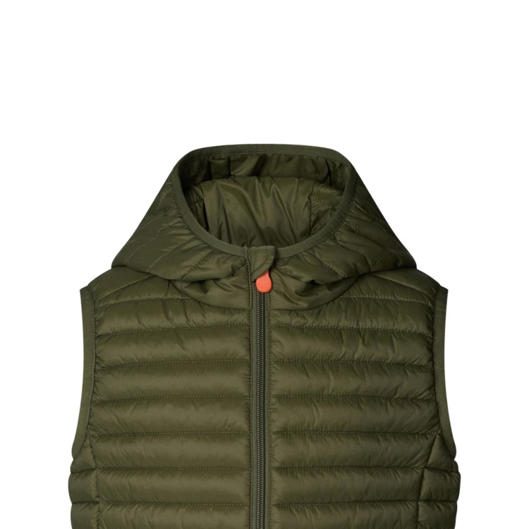 SAVE THE DUCK Gilet verde militare imbottito con cappuccio bambino