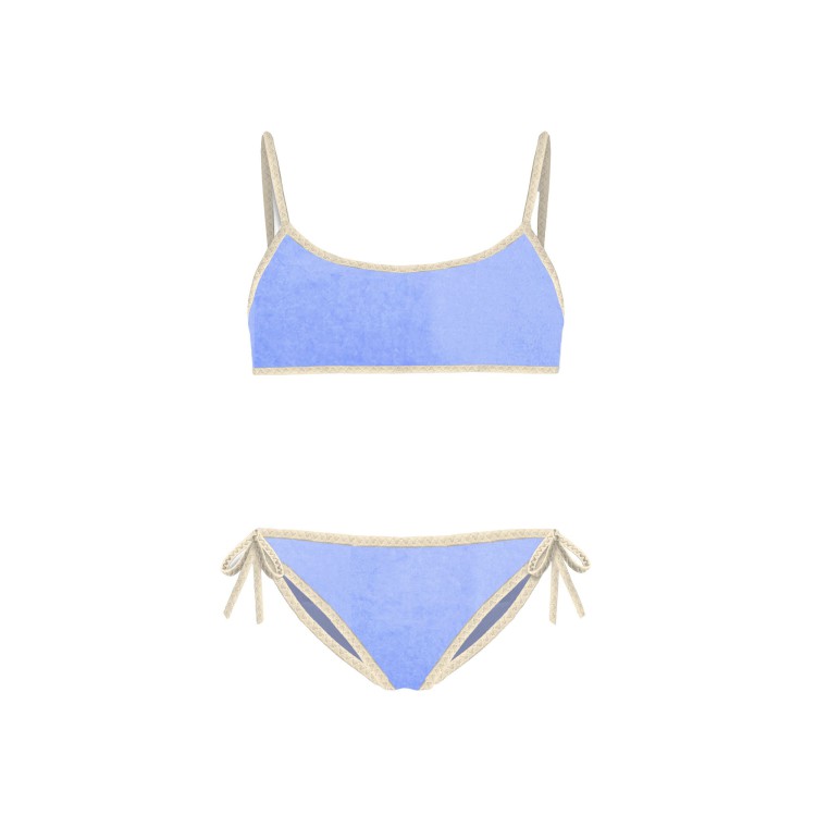 SAINT BARTH Bikini velluto celeste con profili bianchi bambina