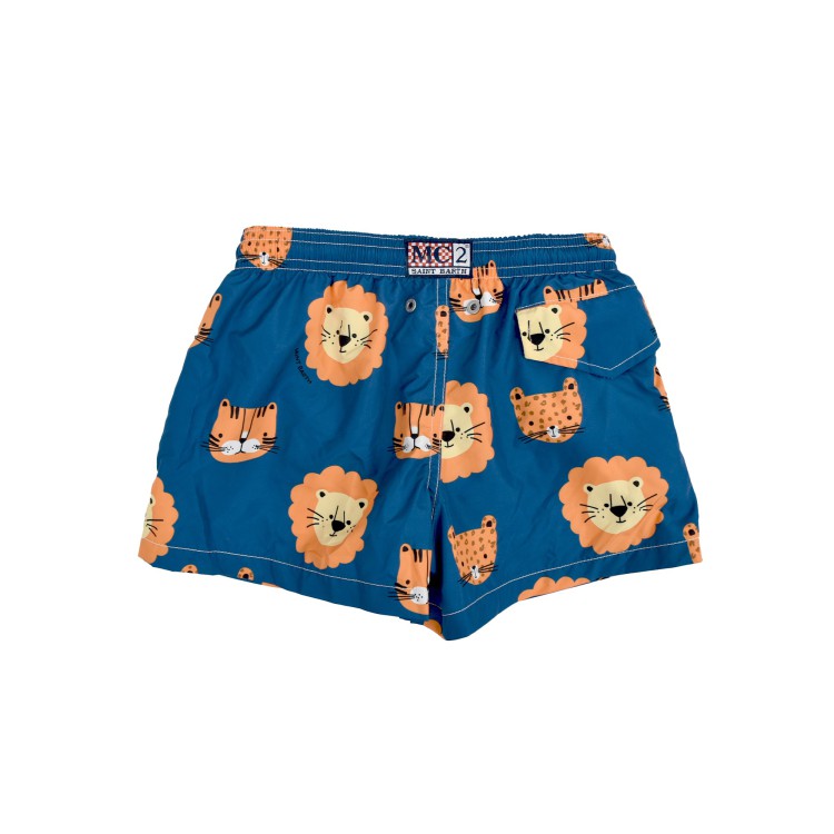 SAINT BARTH Costume blu con motivo leoncini all-over bambino