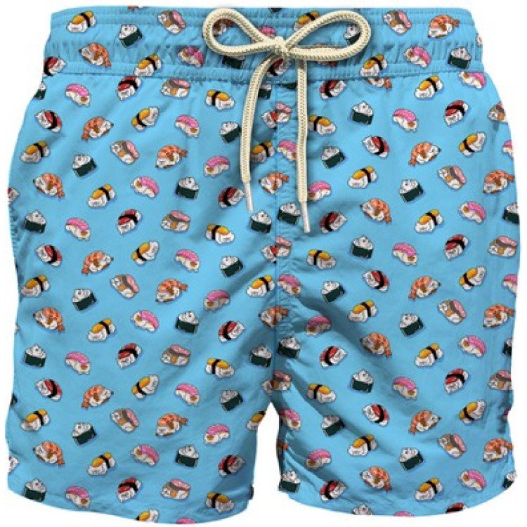 SAINT BARTH Costume celeste con motivo sushi all-over bambino