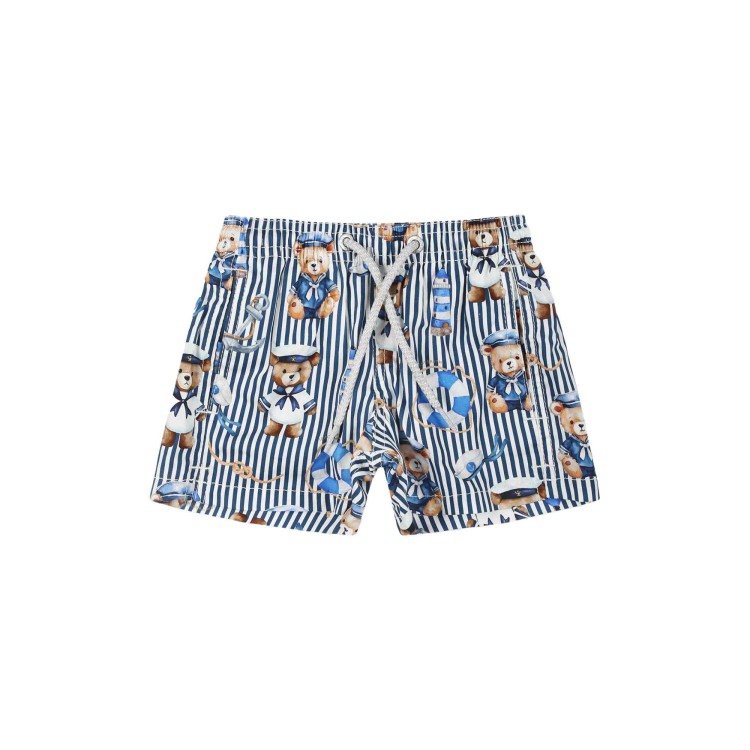 SAINT BARTH Costume a righe blu con orsetti neonato