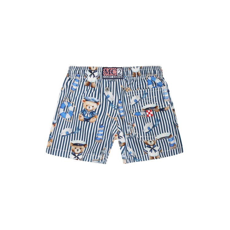 SAINT BARTH Costume a righe blu con orsetti neonato