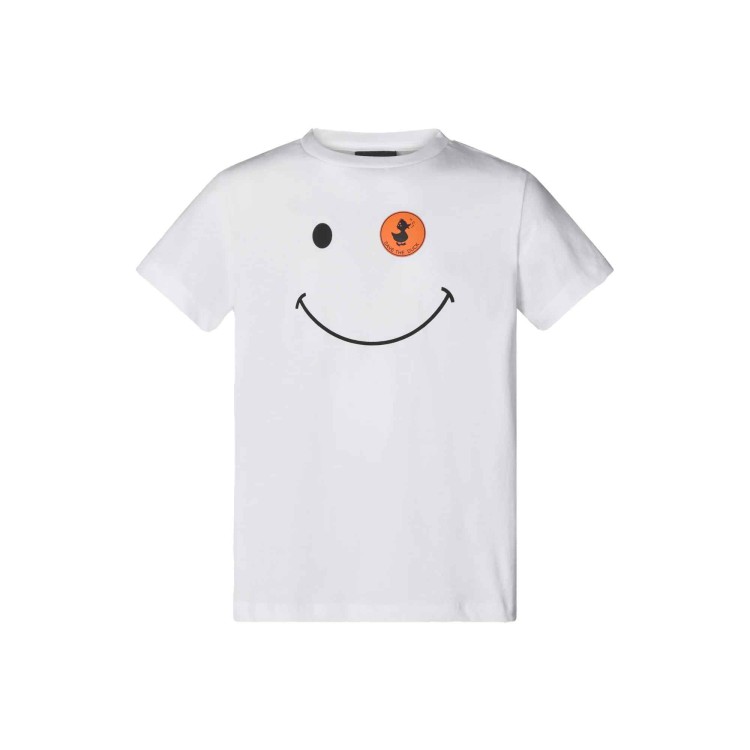 SAVE THE DUCK T-shirt bianca con logo frontale e stampa bambini