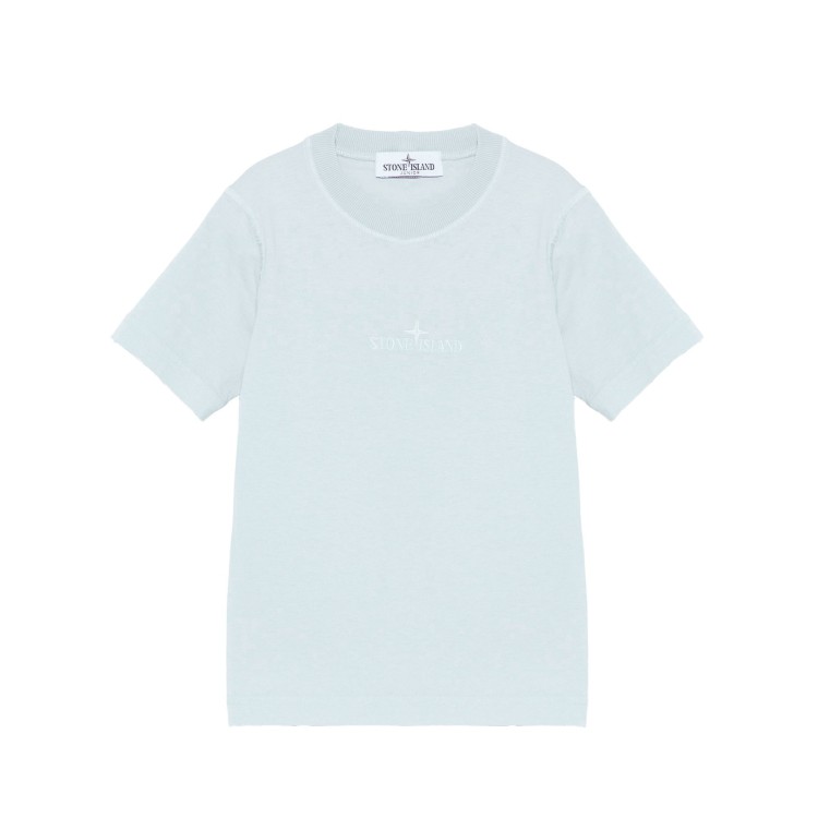 STONE ISLAND T-shirt celeste con ricamo logo bambini
