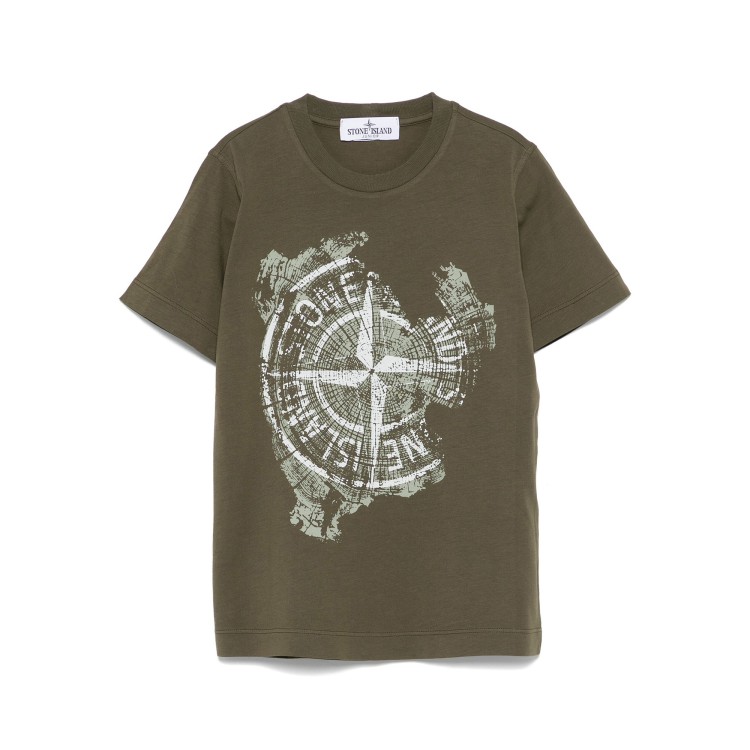 STONE ISLAND T-shirt verde oliva con stampa bambino