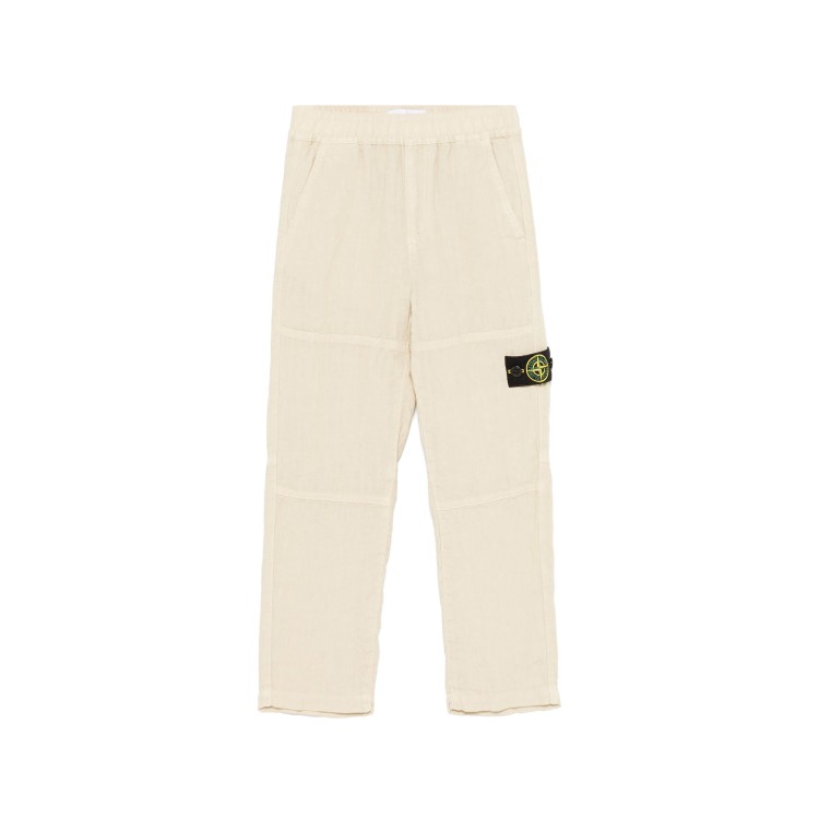 STONE ISLAND Pantaloni sabbia in lino con logo bambini
