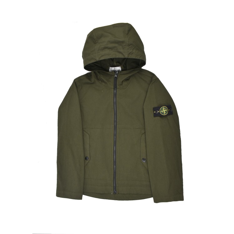 STONE ISLAND Giacca verde full zip con cappuccio bambini