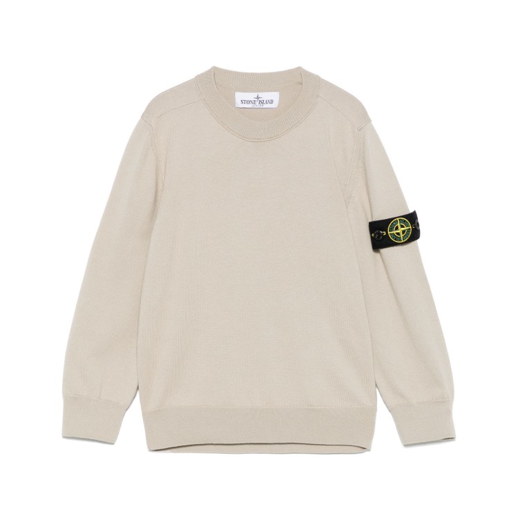 STONE ISLAND Maglione sabbia con patch logo bambini
