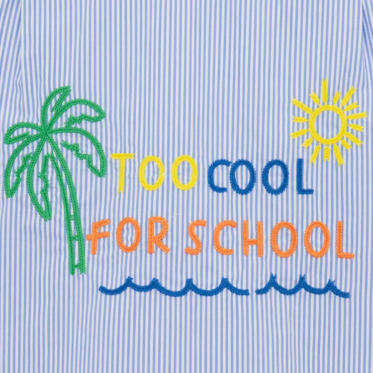 SAINT BARTH Camicia in lino a righe con ricamo colorato bambino