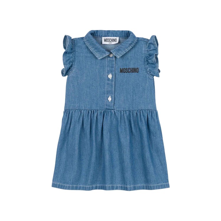 MOSCHINO Abitino in denim con stampa e logo neonata