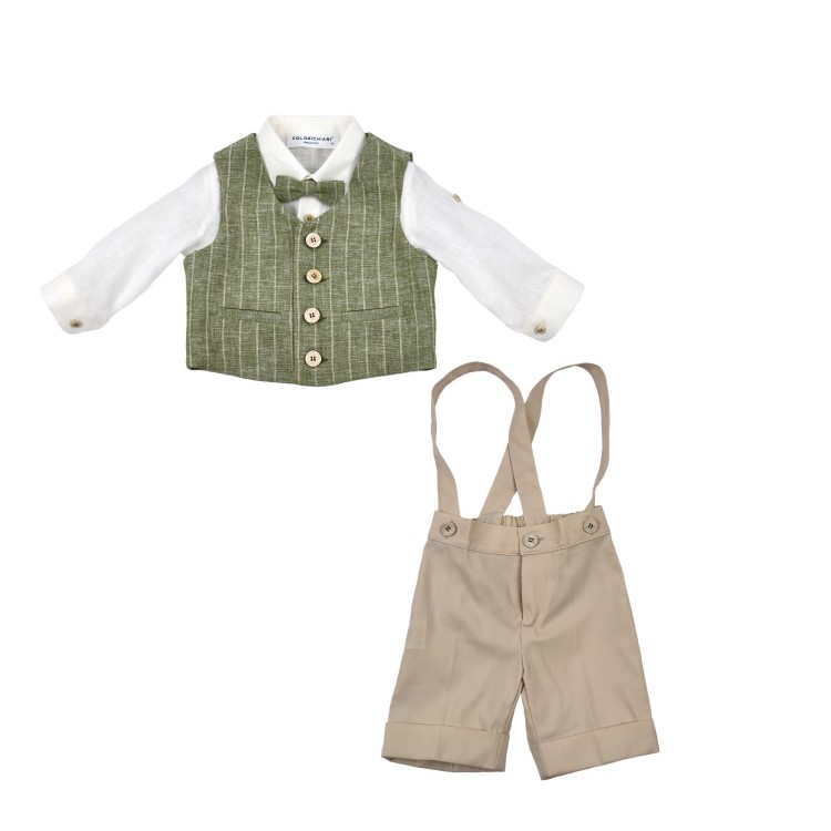 COLORI CHIARI Completo 4 pezzi verde e beige neonato