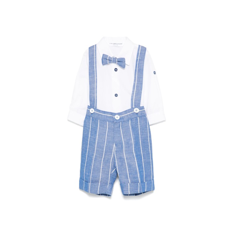 COLORI CHIARI Completo 4 pezzi bianco e azzurro a righe neonato