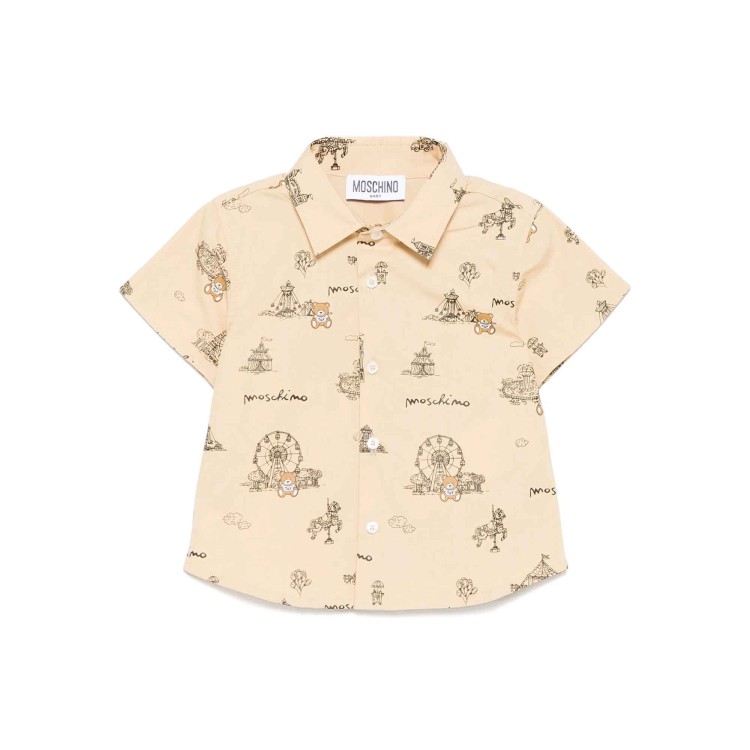 MOSCHINO Camicia beige con motivo circus all-over neonato