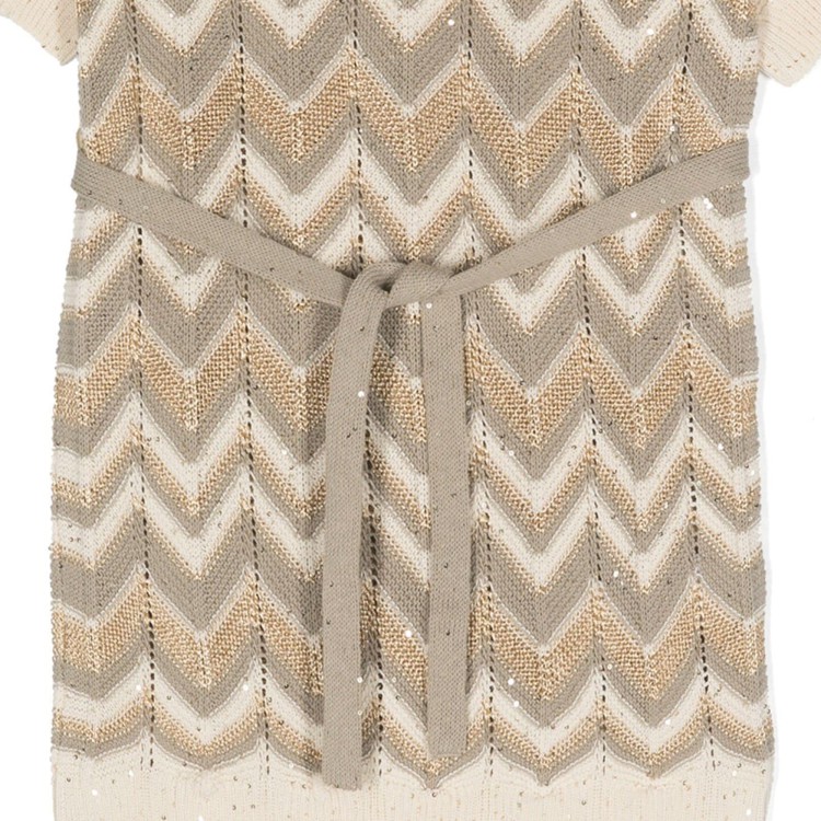 MISSONI Abito maglia cotone corto con cintura beige bambina