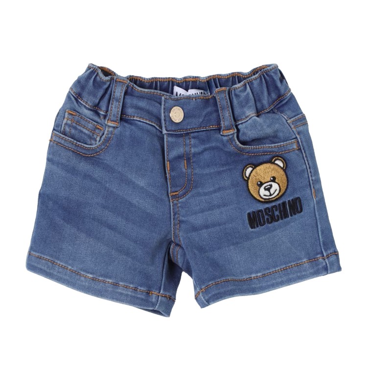 MOSCHINO Shorts denim con applicazione Teddy Bear neonato