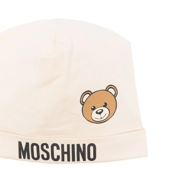 MOSCHINO Cappello beige morbido logo e Teddy neonati
