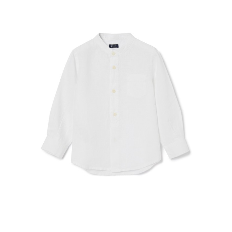 IL GUFO Camicia lino manica lunga bianca bambino