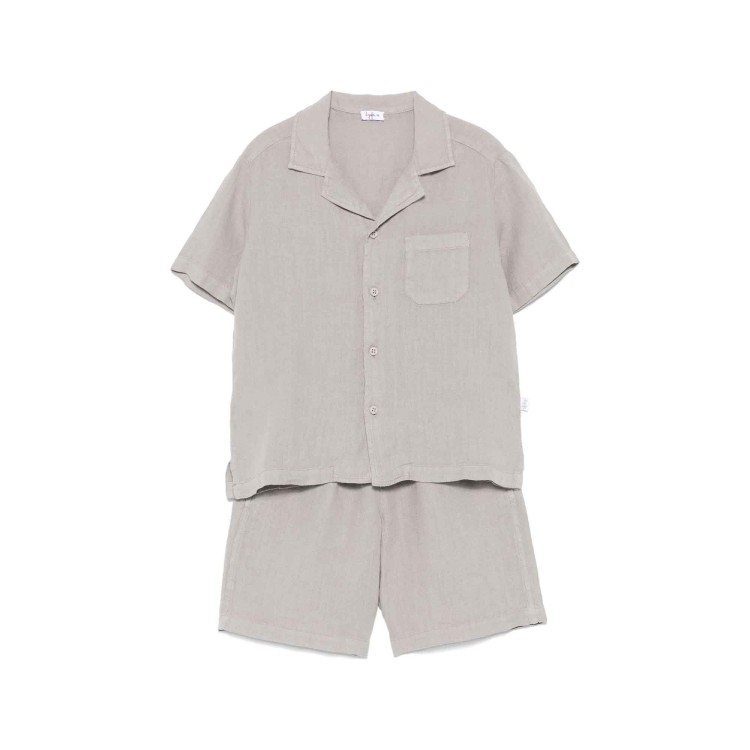 IL GUFO Completo grigio in lino shorts e camicia bambino