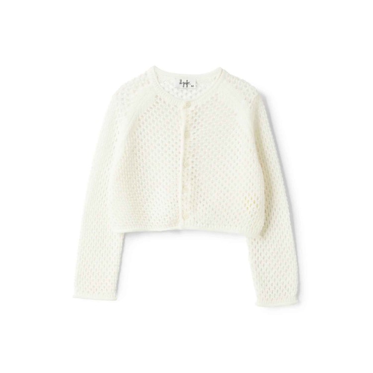 IL GUFO Cardigan panna in maglia traforata bambina