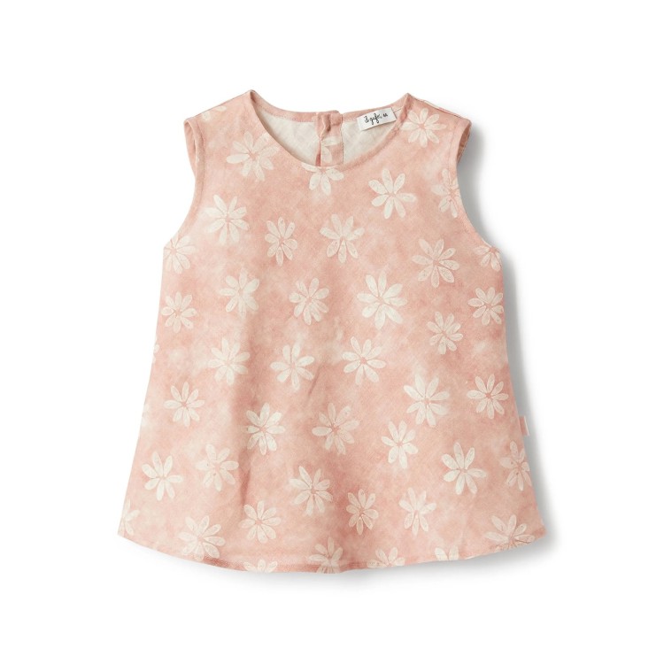 IL GUFO Top rosa smanicato con fiorellini bambina