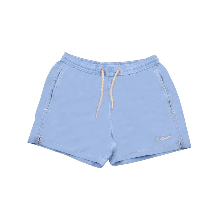 SAINT BARTH Costume celeste con logo ricamato bambino