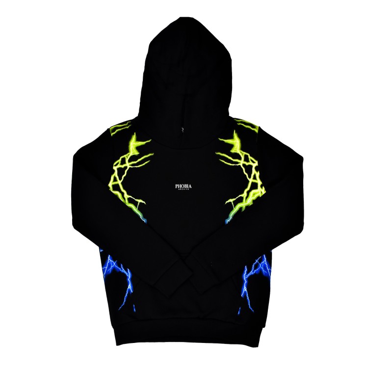 PHOBIA Felpa nera con cappuccio e fulmini bicolore bambini