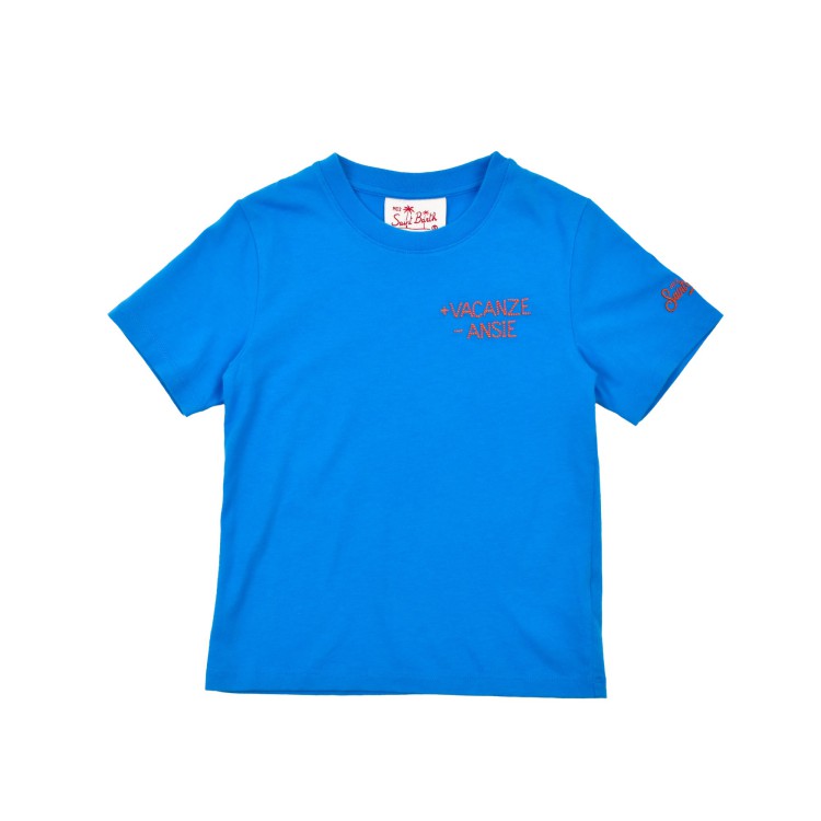 SAINT BARTH T-shirt azzurra "+ vacanze - ansie" bambini