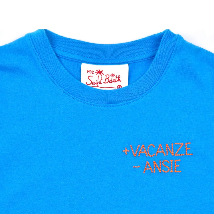 SAINT BARTH T-shirt azzurra "+ vacanze - ansie" bambini