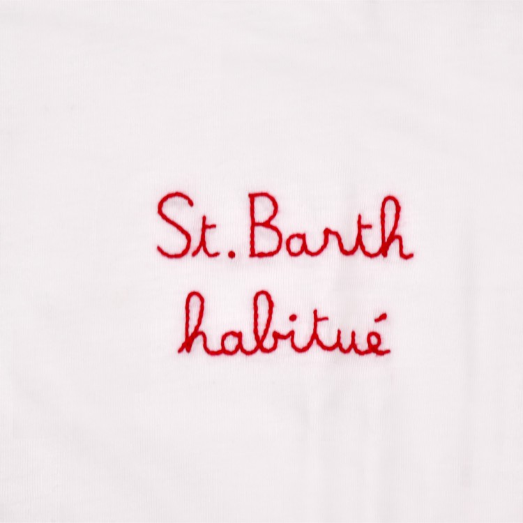 SAINT BARTH T-shirt bianca con scritta ricamata bambini
