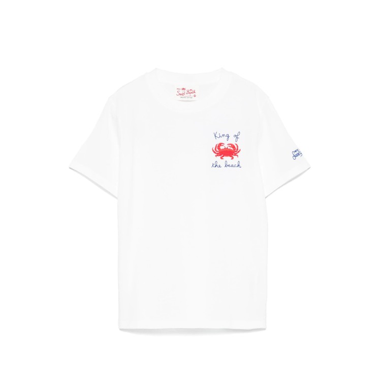SAINT BARTH T-shirt bianca granchietto ricamato bambini