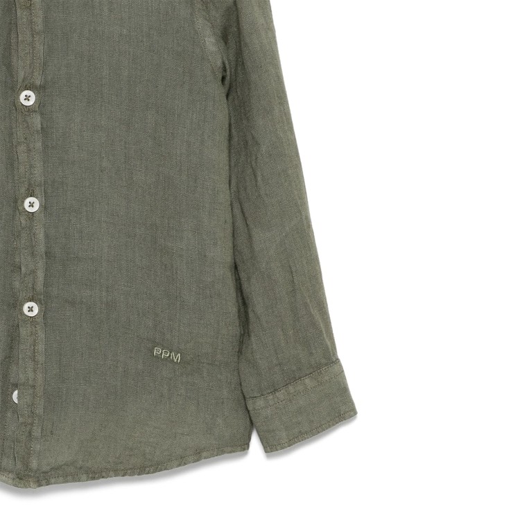PAOLO PECORA Camicia verde oliva in lino bambino