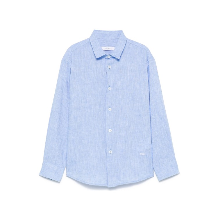 PAOLO PECORA Camicia celeste con ricamo logo bambino