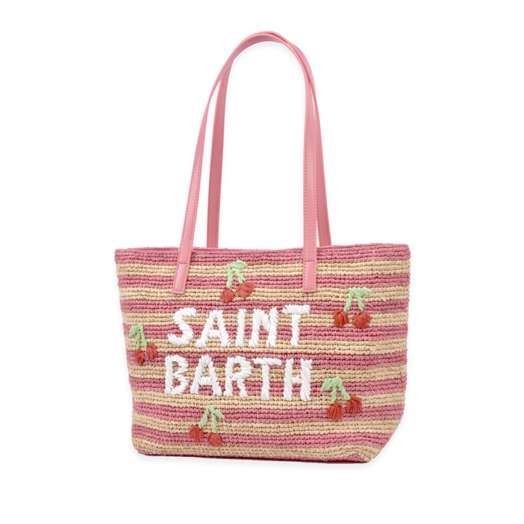 SAINT BARTH Borsa City Mid in rafia con ciliegine bambina
