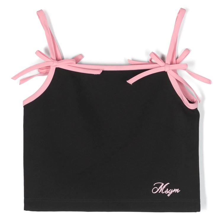 MSGM Top con bretelle nero rosa per bambina