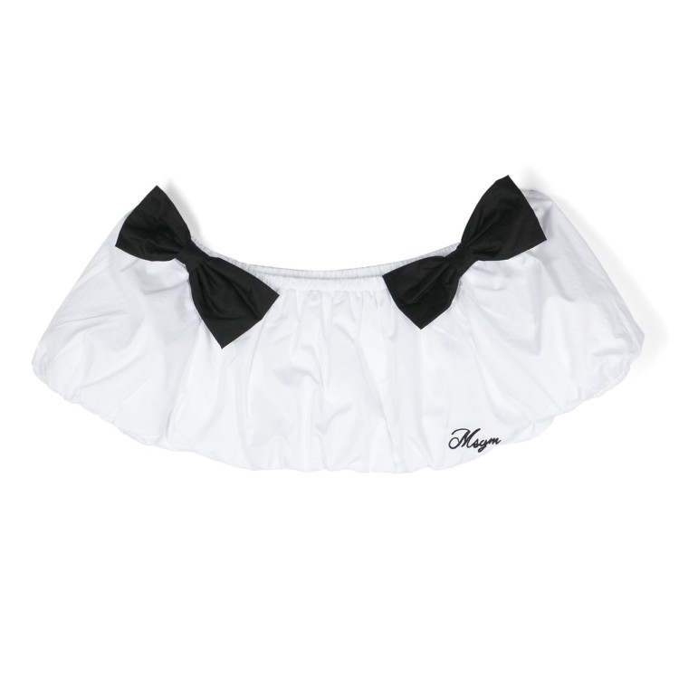 MSGM Top corto con fiocco bianco/nero bambina